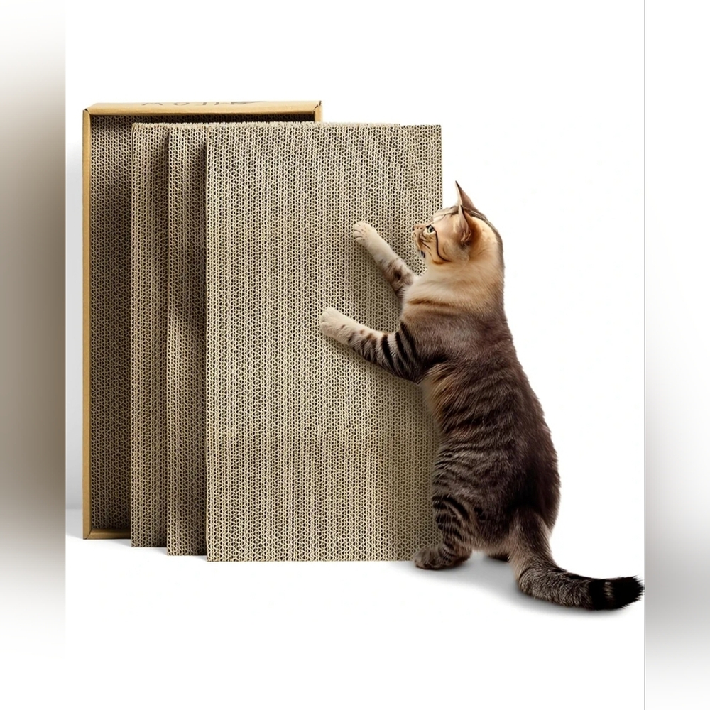 Navaris Cat Scratcher Set – 4-Pack Cardboard Mats